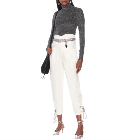 Isabel Marant Nubaia Jeans White Tapered Lace Up - Picture 2 of 7
